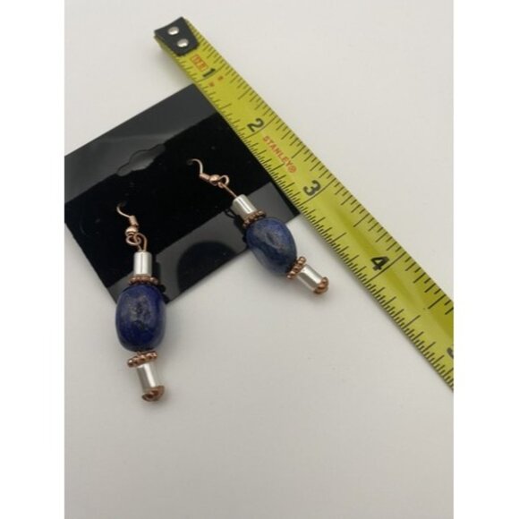 Lapis Lazuli 22" Necklace 2" Earrings Set Pearlescent Bead Clear Crystal Dangle - Picture 10 of 10